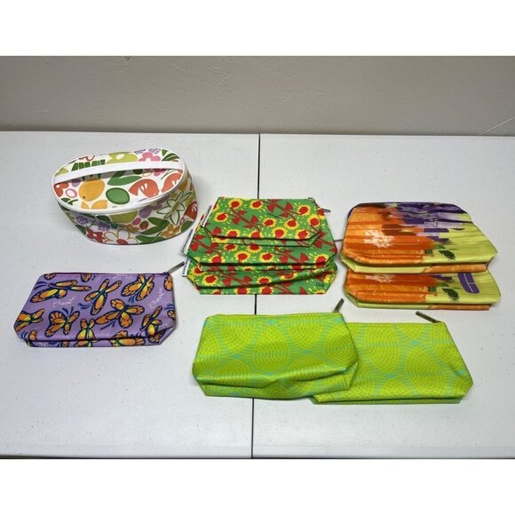 Clinique Makeup Travel Bags Lot of 9 Donald Floral Butterflies Colorful - Picture 1 of 16